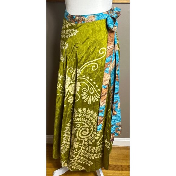 Wrap Sari Skirt Maxi Reversible Layers Silk Chiffon Satin Boho Gypsy Womens 1 Sz - Picture 3 of 10